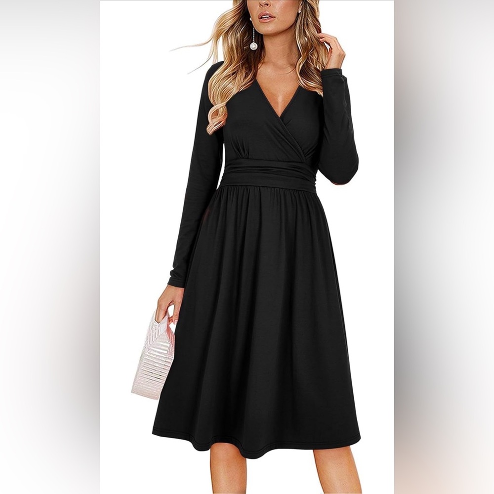 Ouges black v-neck long sleeve dress